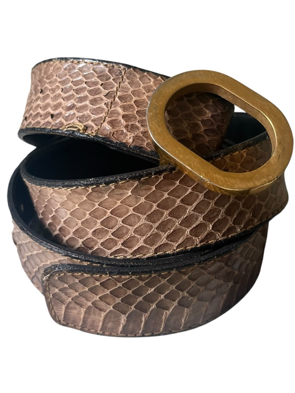 Lacavera Italy Python Embossed Leather Belt Brown Oval Buckle 35 in